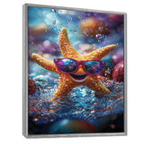 Purple Starfish With Glasses In The Ocean - Starfish Wall Decor