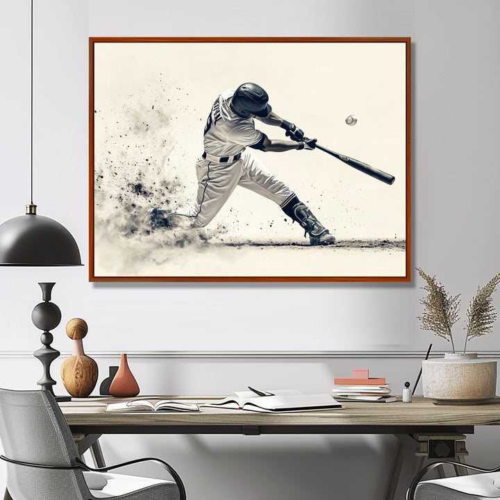 Grey Baseball Minimal Swing Ii Accented With - Sport Baseball Canvas Wall Art