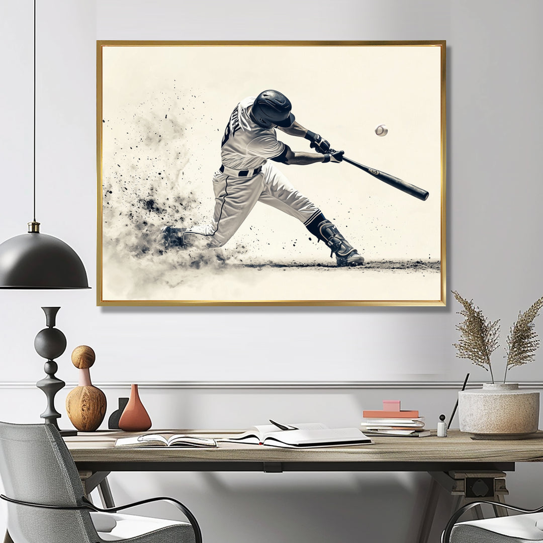 Grey Baseball Minimal Swing Ii Accented With - Sport Baseball Canvas Wall Art