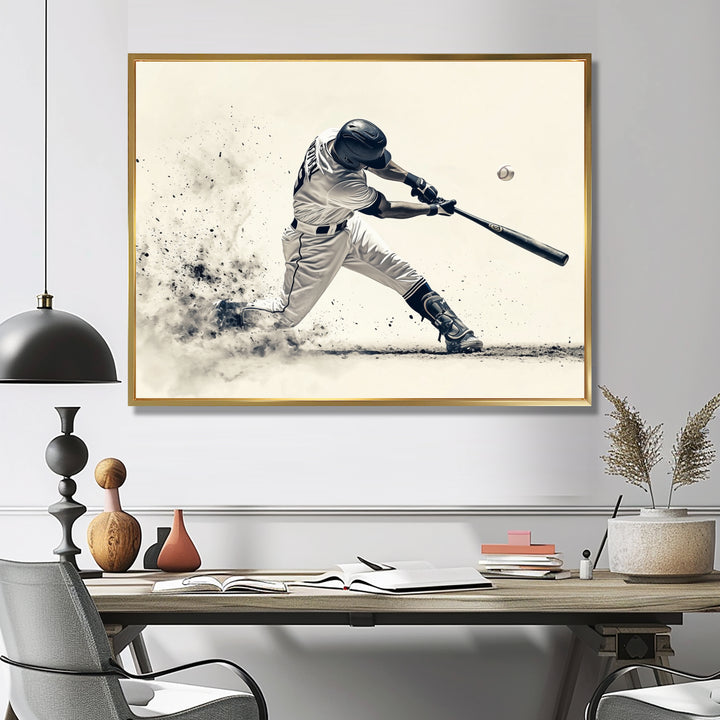 Grey Baseball Minimal Swing Ii Accented With - Sport Baseball Canvas Wall Art