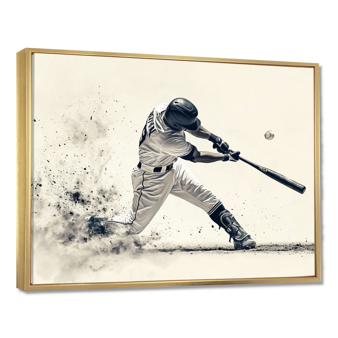 Grey Baseball Minimal Swing Ii Accented With - Sport Baseball Canvas Wall Art