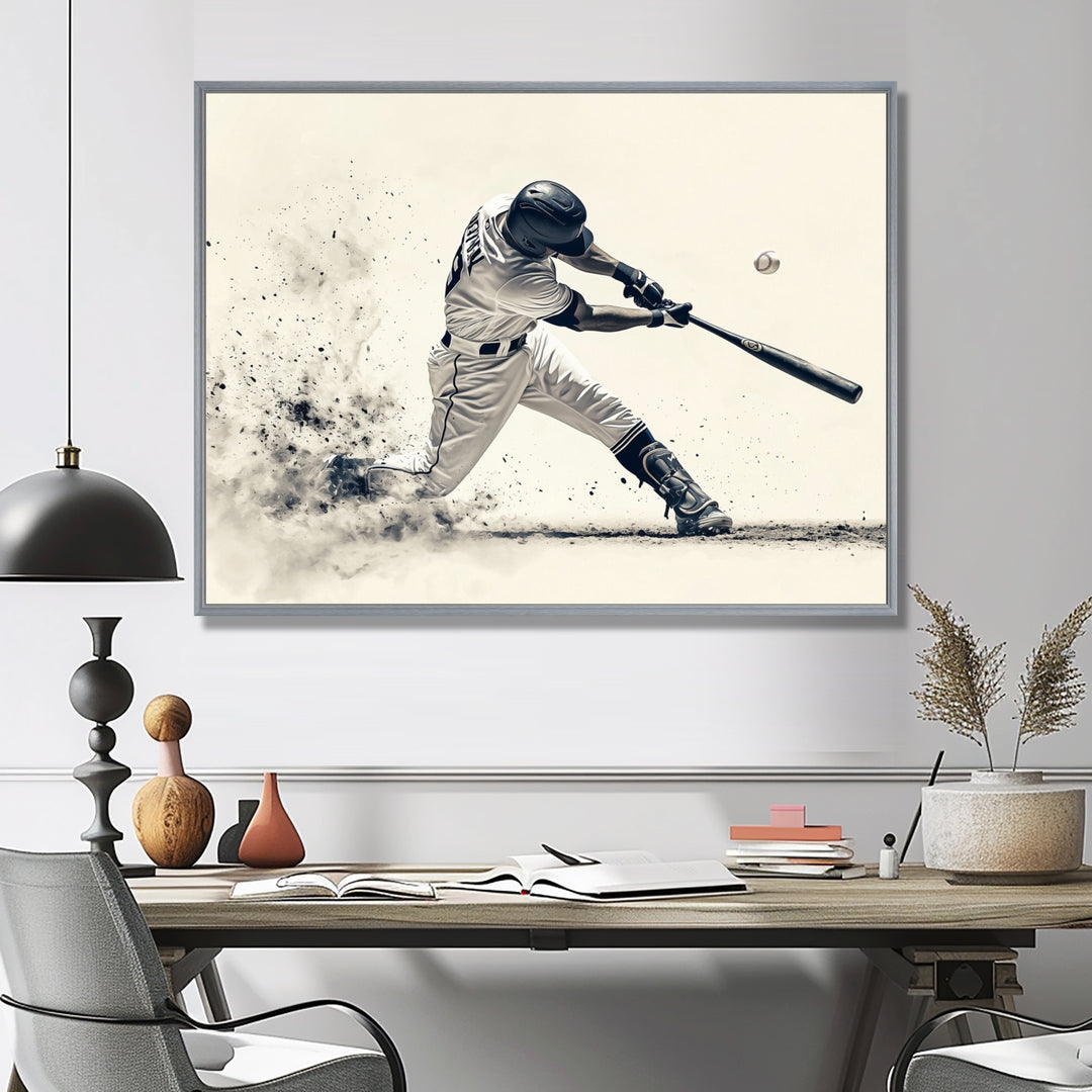 Grey Baseball Minimal Swing Ii Accented With - Sport Baseball Canvas Wall Art