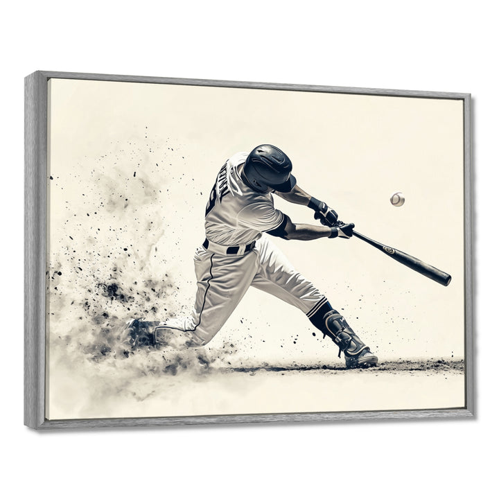 Grey Baseball Minimal Swing Ii Accented With - Sport Baseball Canvas Wall Art