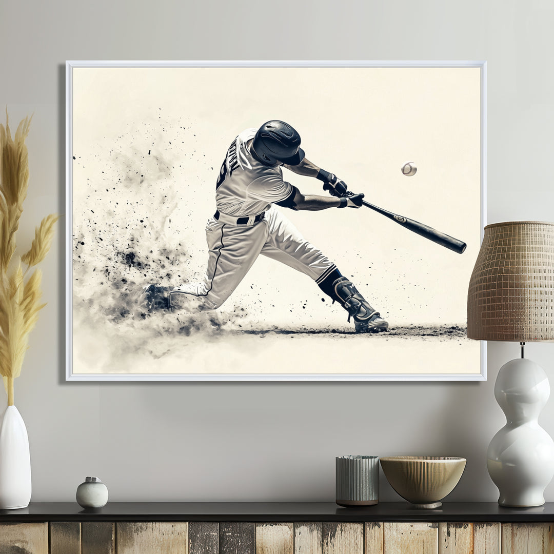 Grey Baseball Minimal Swing Ii Accented With - Sport Baseball Canvas Wall Art
