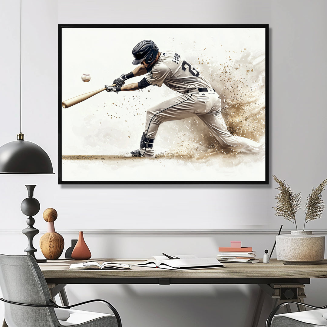 Minimal Black And White Baseball Swing I - Sport Baseball Canvas Wall Art