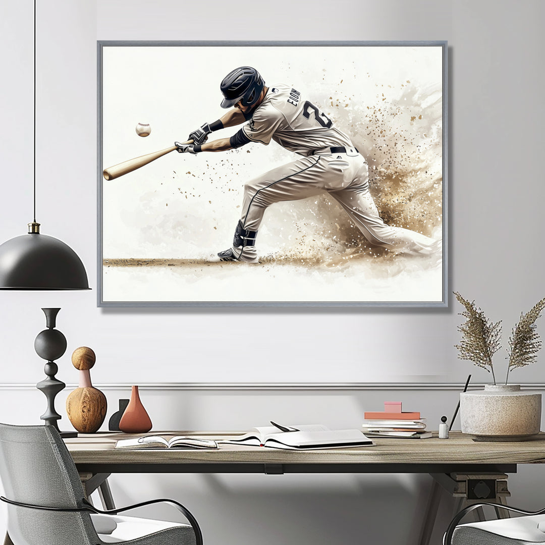 Minimal Black And White Baseball Swing I - Sport Baseball Canvas Wall Art