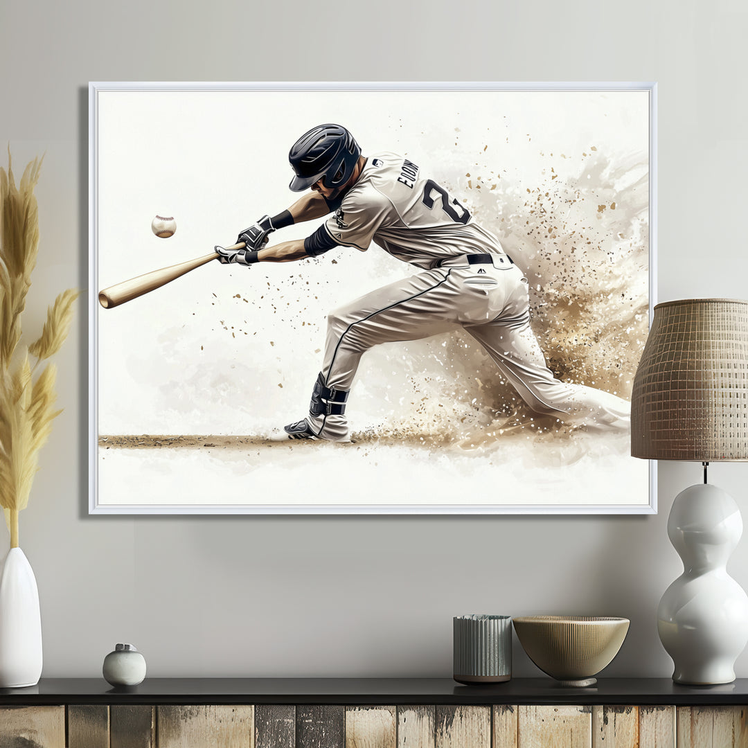 Minimal Black And White Baseball Swing I - Sport Baseball Canvas Wall Art