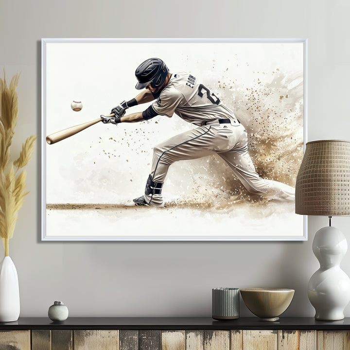 Minimal Black And White Baseball Swing I - Sport Baseball Canvas Wall Art