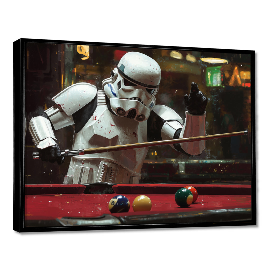 White Stormtrooper Playing Pool Billard I - Billiards Canvas Wall Art