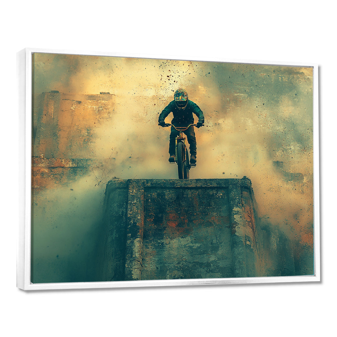 Green Freestyle BMX Bike Tricks - Cycling Canvas Wall Art