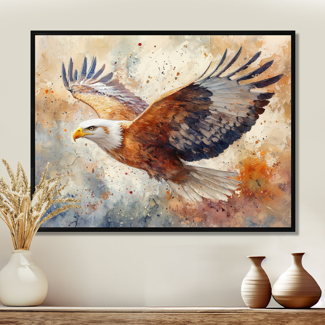 Brown Yellow Bold Eagle Soaring High - Eagle Home Decor Art