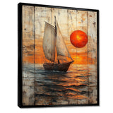 Orange Sunset Aegean Greek Trireme Ship - Boat Sailing Canvas Wall Art