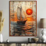 Orange Sunset Aegean Greek Trireme Ship - Boat Sailing Canvas Wall Art