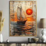 Orange Sunset Aegean Greek Trireme Ship - Boat Sailing Canvas Wall Art