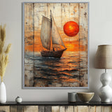 Orange Sunset Aegean Greek Trireme Ship - Boat Sailing Canvas Wall Art