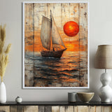Orange Sunset Aegean Greek Trireme Ship - Boat Sailing Canvas Wall Art