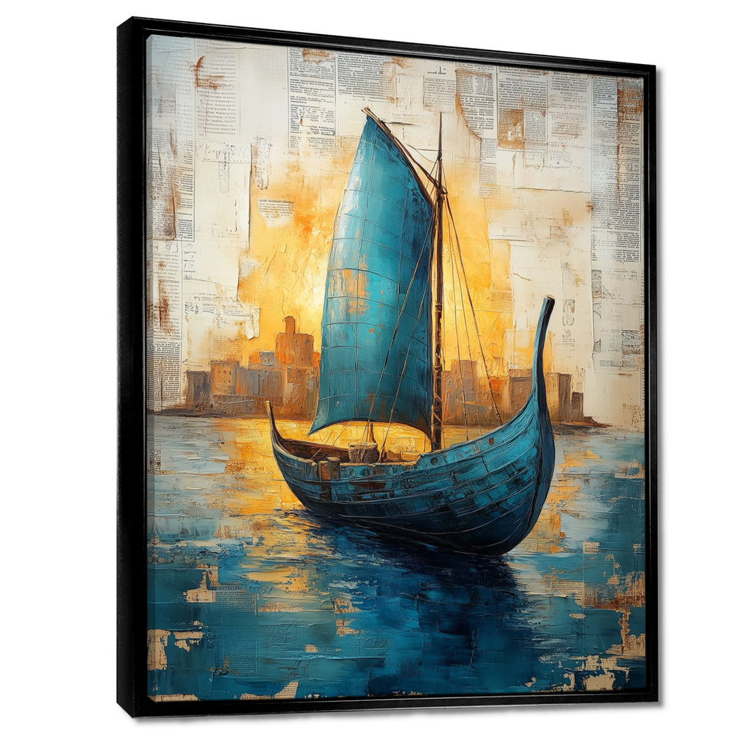 Blue Ancient Glory Greek Trireme Ship - Vikings Boat Canvas Wall Art