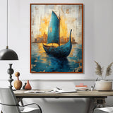 Blue Ancient Glory Greek Trireme Ship - Vikings Boat Canvas Wall Art