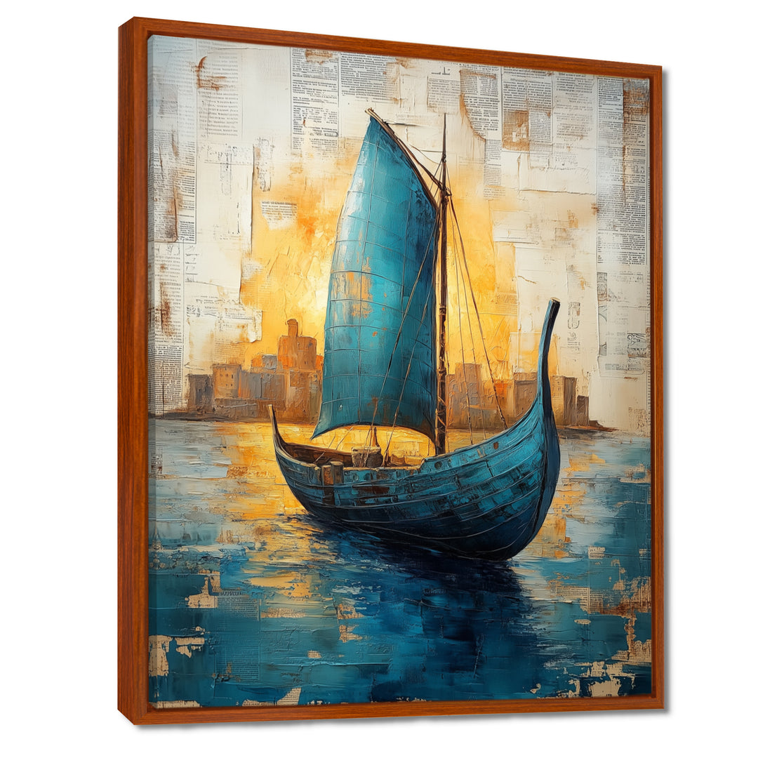 Blue Ancient Glory Greek Trireme Ship - Vikings Boat Canvas Wall Art