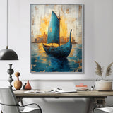 Blue Ancient Glory Greek Trireme Ship - Vikings Boat Canvas Wall Art