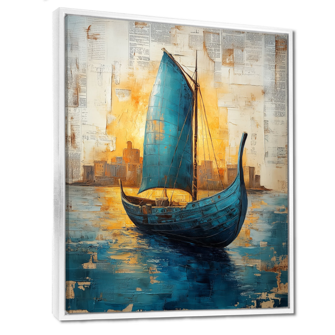Blue Ancient Glory Greek Trireme Ship - Vikings Boat Canvas Wall Art