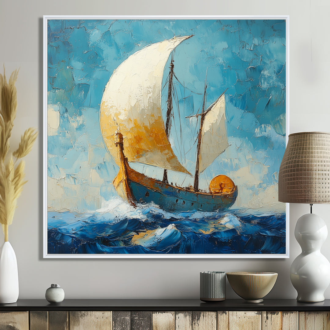 White Greek Triumph Greek Trireme Ship - Vikings Boat Canvas Wall Art
