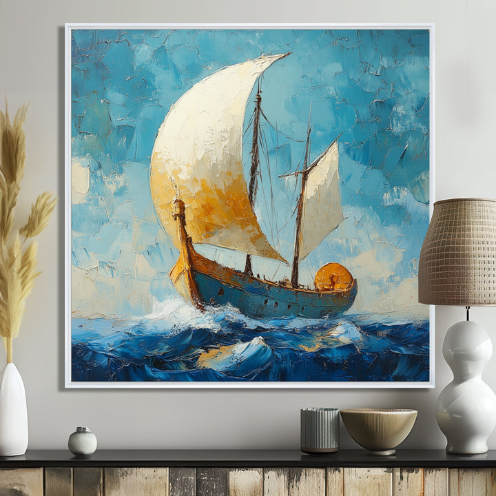 White Greek Triumph Greek Trireme Ship - Vikings Boat Canvas Wall Art