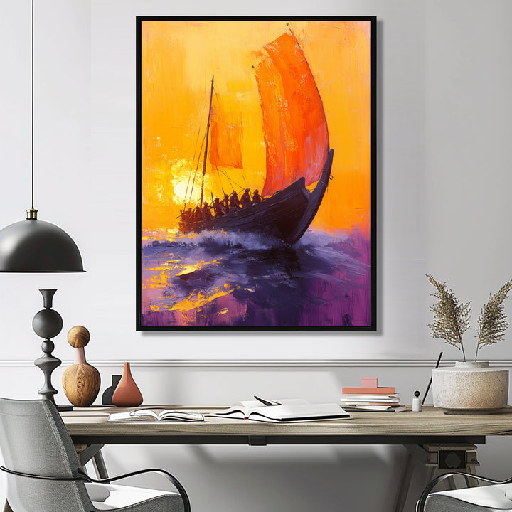 Yellow Rowing Warriors Greek Trireme Ship - Vikings Boat Canvas Wall Art