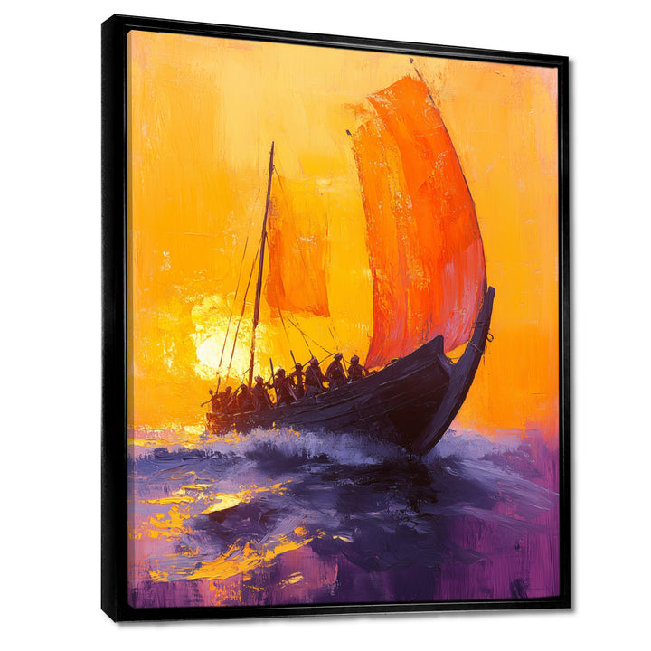 Yellow Rowing Warriors Greek Trireme Ship - Vikings Boat Canvas Wall Art