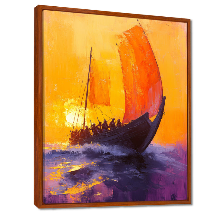 Yellow Rowing Warriors Greek Trireme Ship - Vikings Boat Canvas Wall Art