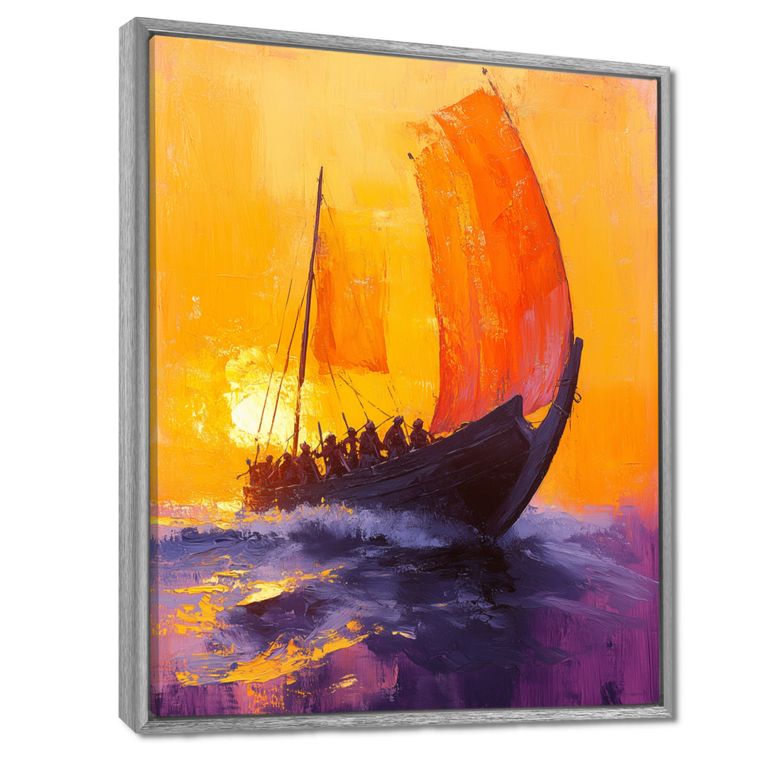 Yellow Rowing Warriors Greek Trireme Ship - Vikings Boat Canvas Wall Art