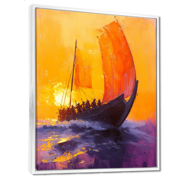 Yellow Rowing Warriors Greek Trireme Ship - Vikings Boat Canvas Wall Art