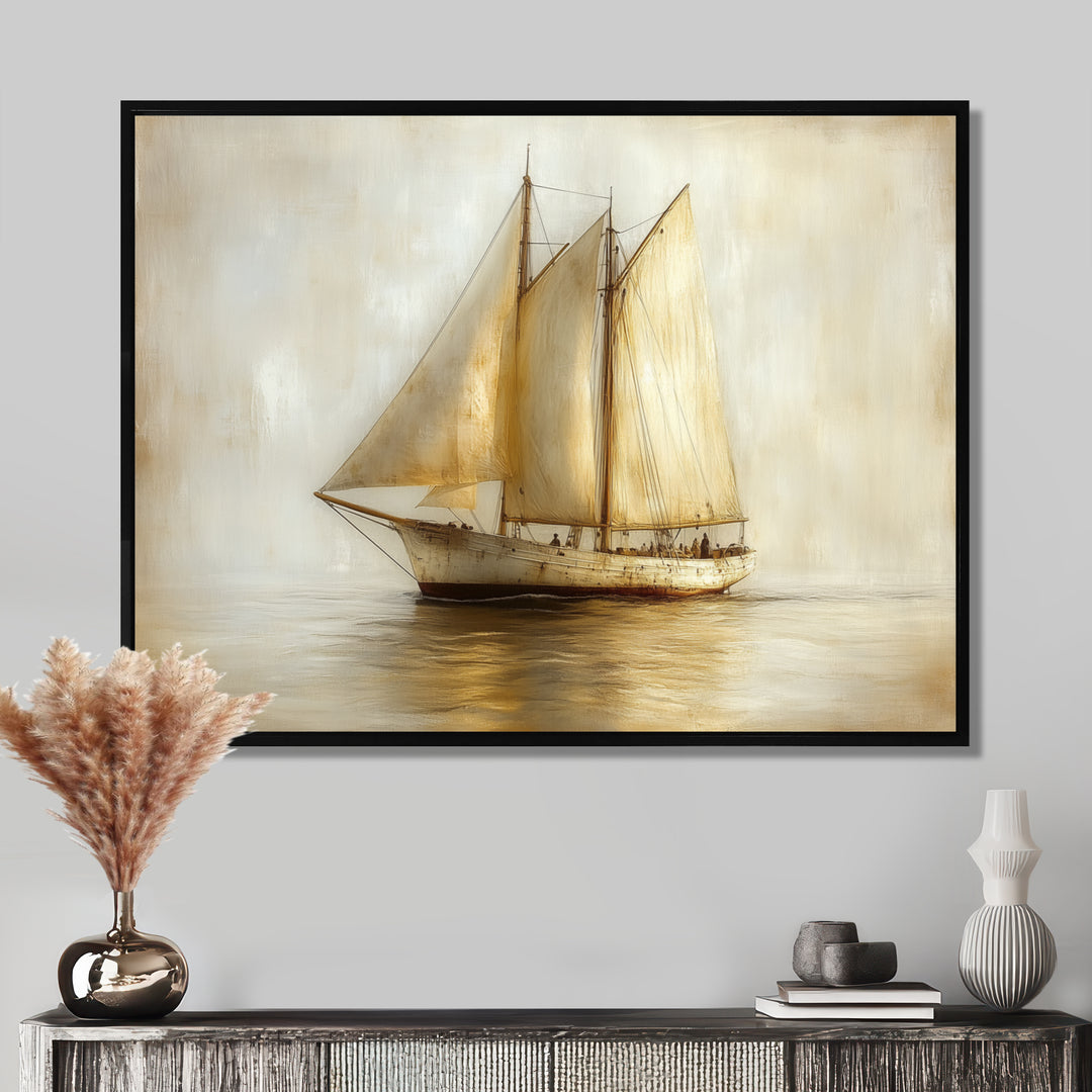 White Sailing Aegean Greek Trireme Ship - Boat Sailing Canvas Wall Art