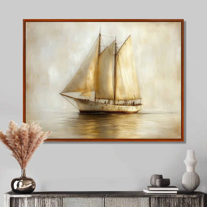 White Sailing Aegean Greek Trireme Ship - Boat Sailing Canvas Wall Art