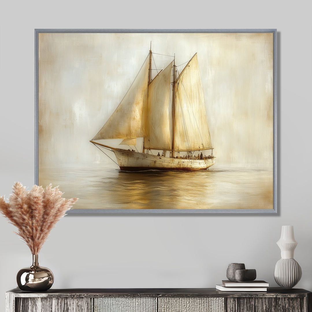 White Sailing Aegean Greek Trireme Ship - Boat Sailing Canvas Wall Art