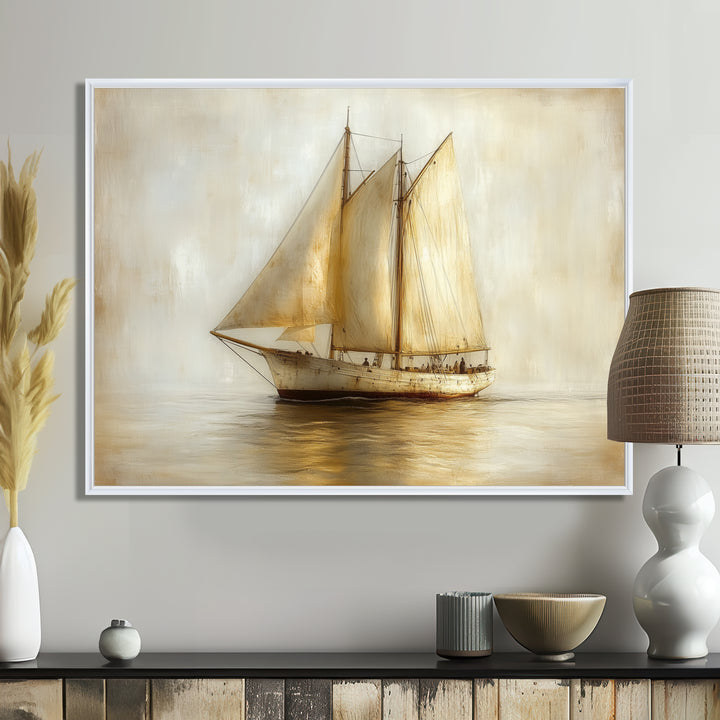 White Sailing Aegean Greek Trireme Ship - Boat Sailing Canvas Wall Art