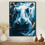 Blue Hippo Portrait - Hippopotamus Bedroom Wall Art