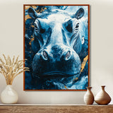 Blue Hippo Portrait - Hippopotamus Bedroom Wall Art