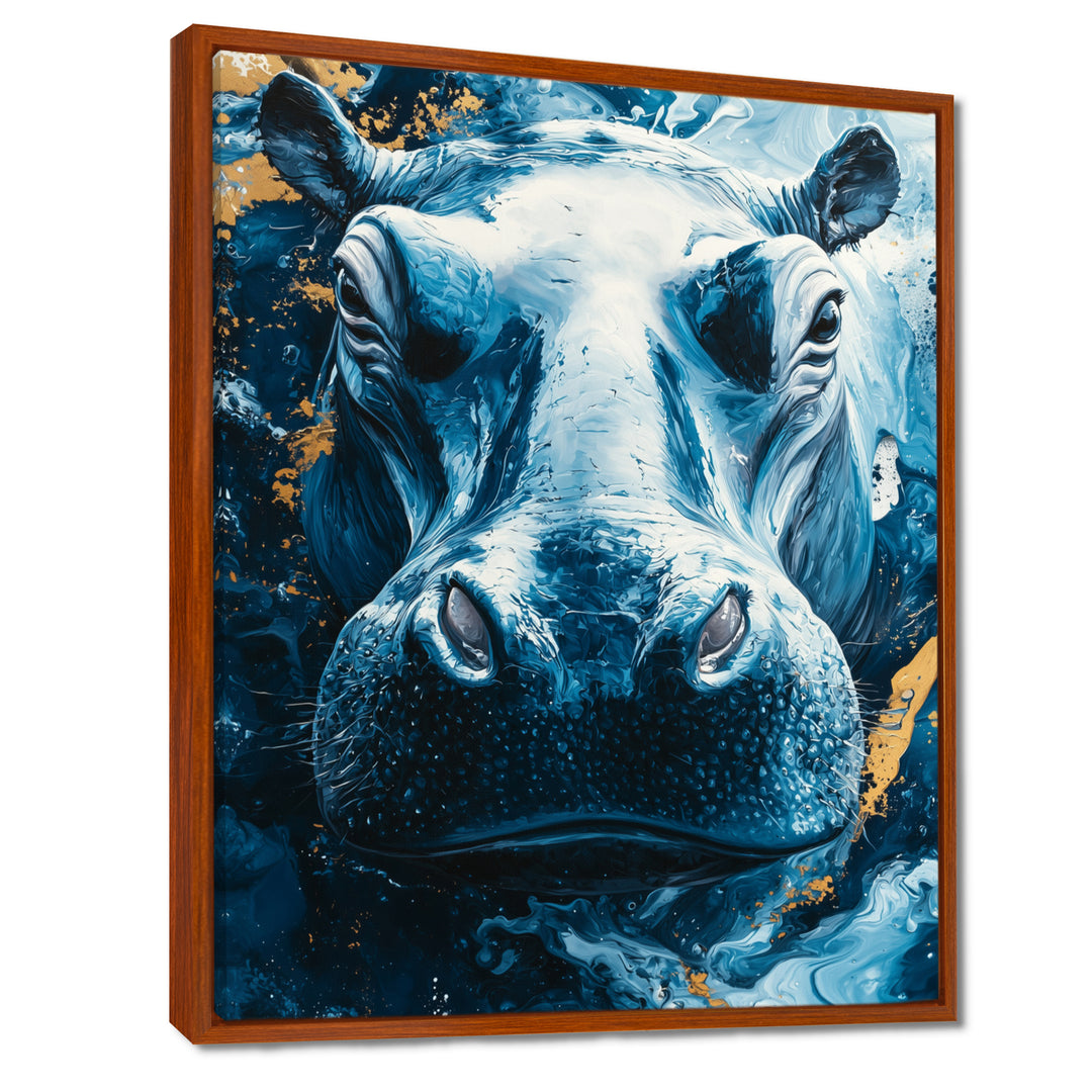 Blue Hippo Portrait - Hippopotamus Bedroom Wall Art