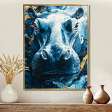 Blue Hippo Portrait - Hippopotamus Bedroom Wall Art