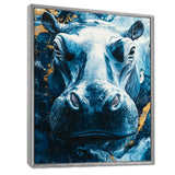 Blue Hippo Portrait - Hippopotamus Bedroom Wall Art