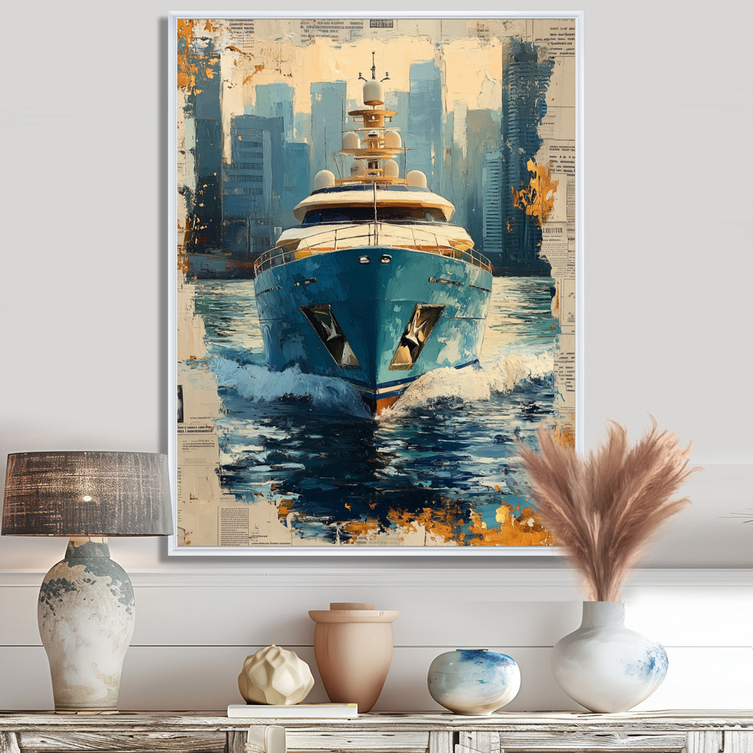 Boat Yacht Blue Billionaires Club I - Boat Yacht Canvas Wall Art