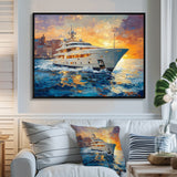 Blue Sophistication With Orange Boat Yacht Blend - Boat Yacht Canvas Wall Art