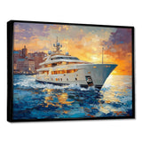 Blue Sophistication With Orange Boat Yacht Blend - Boat Yacht Canvas Wall Art