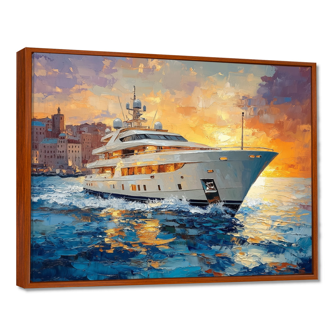 Blue Sophistication With Orange Boat Yacht Blend - Boat Yacht Canvas Wall Art