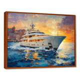 Blue Sophistication With Orange Boat Yacht Blend - Boat Yacht Canvas Wall Art