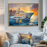 Blue Sophistication With Orange Boat Yacht Blend - Boat Yacht Canvas Wall Art