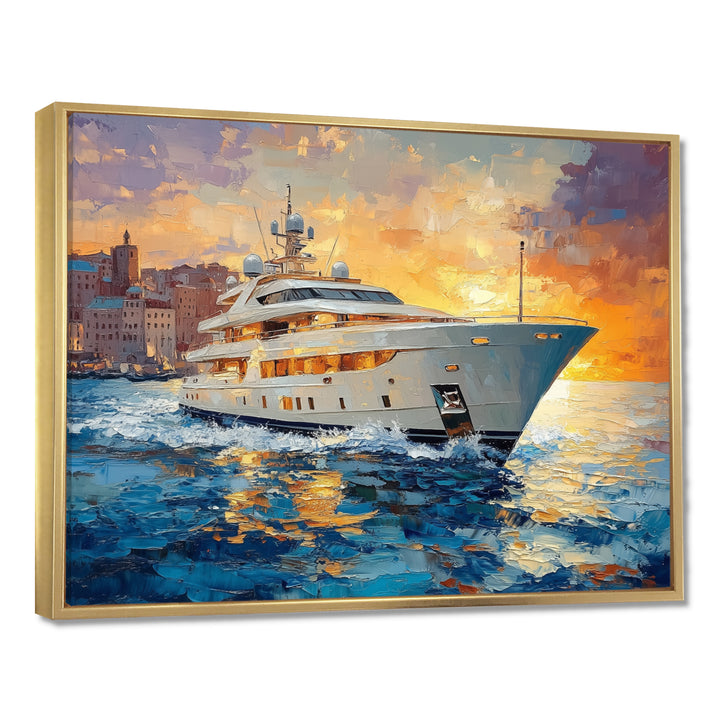 Blue Sophistication With Orange Boat Yacht Blend - Boat Yacht Canvas Wall Art