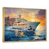 Blue Sophistication With Orange Boat Yacht Blend - Boat Yacht Canvas Wall Art