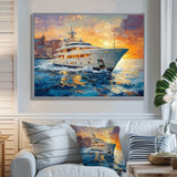 Blue Sophistication With Orange Boat Yacht Blend - Boat Yacht Canvas Wall Art